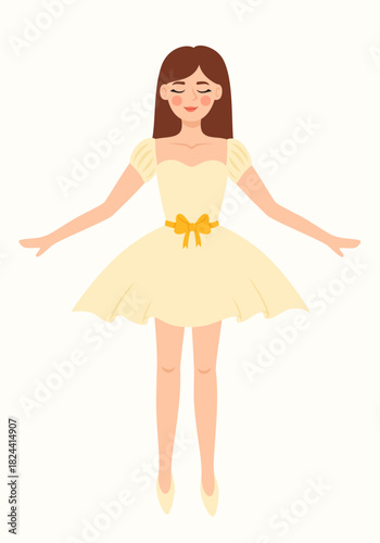 Dancing ballerina in a white dress with a bow.
