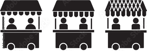 Food stall icon set. vendor selling cake food. Street Food icons. grocery symbols. vendor selling cake food. Street Food icons. design element logo template