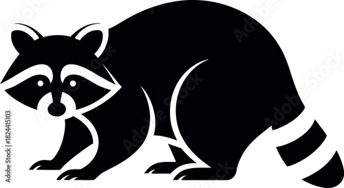 Black raccoon silhouette with striped tail white animal