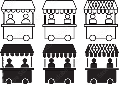 Food stall icon set. vendor selling cake food. Street Food icons. grocery symbols. vendor selling cake food. Street Food icons. design element logo template