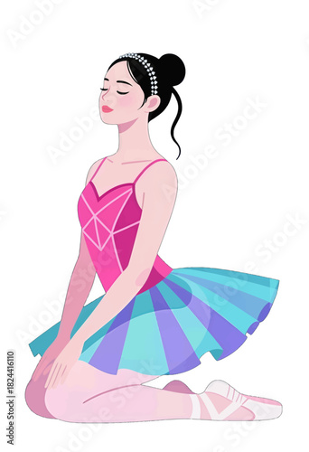 Elegant ballet dancer in pink leotard and colorful tutu