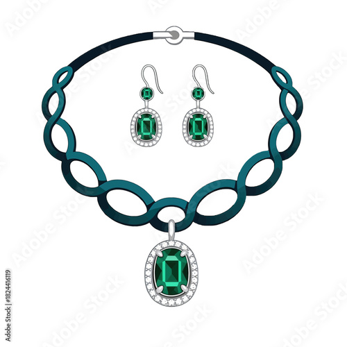 Elegant Emerald and Diamond Jewelry Set with Pendant and Earrings