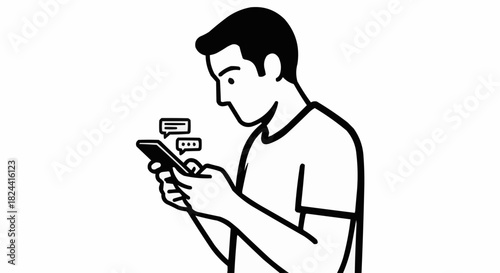 Man Focused on His Smartphone Sending Messages.