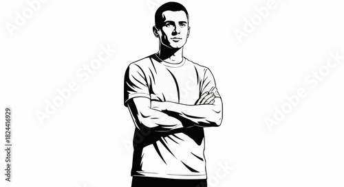 Confident man with arms crossed, looking directly at the camera, wearing a t-shirt.