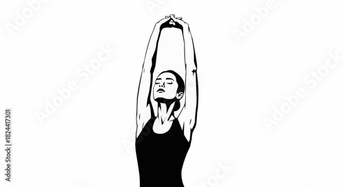 Woman stretching arms above head in a moment of calm and relaxation.