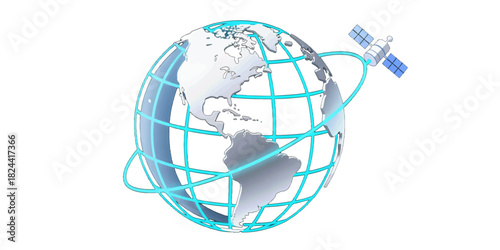 Global Satellite Orbiting Earth with Grid Overlay