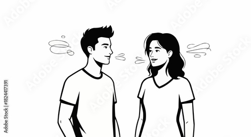 Man and Woman Talking with Speech Bubbles.