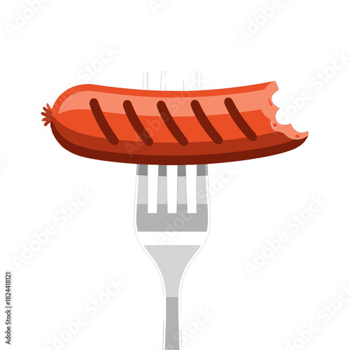 Grilled Sausage on a Fork with Bite Marks