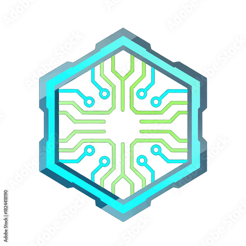 Hexagonal Circuit Design with Glowing Neon Accents