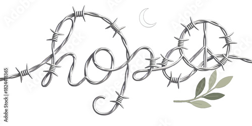 Hope and Peace Crafted from Barbed Wire with Olive Branch