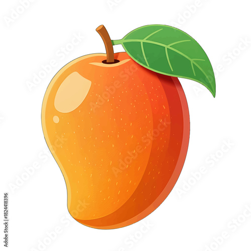 Juicy Mango with Green Leaf and Stem