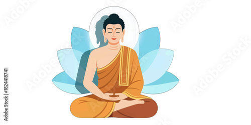 Meditating Buddha with Lotus Flower Design