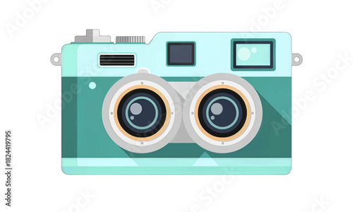 Retro Twin-Lens Camera Illustration in Teal and Gray