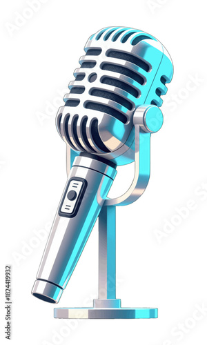 Retro Microphone with Stand Illustration in Blue