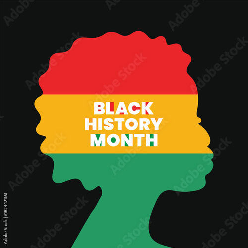 Black History Month Vector Illustration: Silhouettes with Pan-African Flag Colors