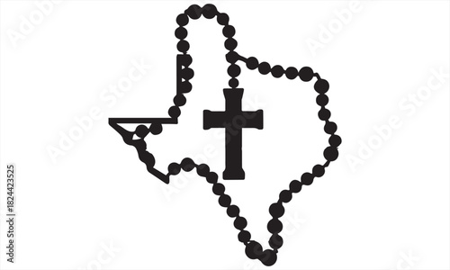 Texas Rosary Cross Silhouette – Faith and State Outline Vector Design