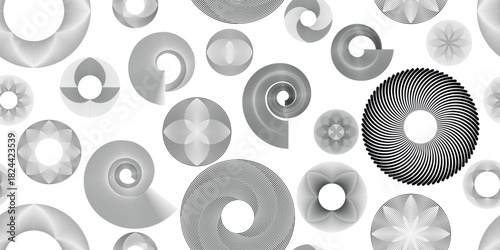 Vector spiral, circular line seamless pattern- Endless pattern for wallpapers, wrapping and packaging. Repeatable pattern with various creative vortex, concentric, rotated design elements .