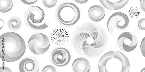 Vector spiral, circular line seamless pattern- Endless pattern for wallpapers, wrapping and packaging. Repeatable pattern with various creative vortex, concentric, rotated design elements .