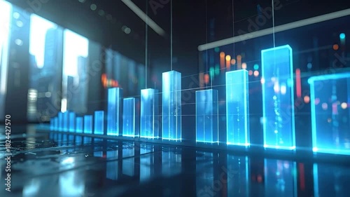 Animated Financial Data Visualization with Glowing Bar Charts