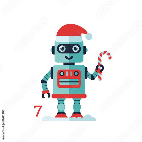 Festive android celebration: A Christmas-themed robot illustration brimming with holiday spirit