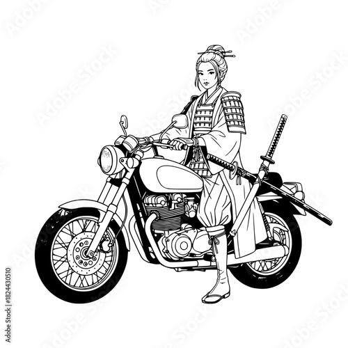 japanese woman in kimono, geisha black and white, vector art, flat design