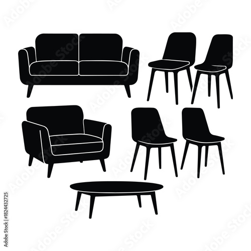 Furniture flat line icons set. Kitchen, bedroom, sofa table, bookcase closet, chair, mattress, lamps, ladder vector illustrations. Outline signs of house interior, editable stroke