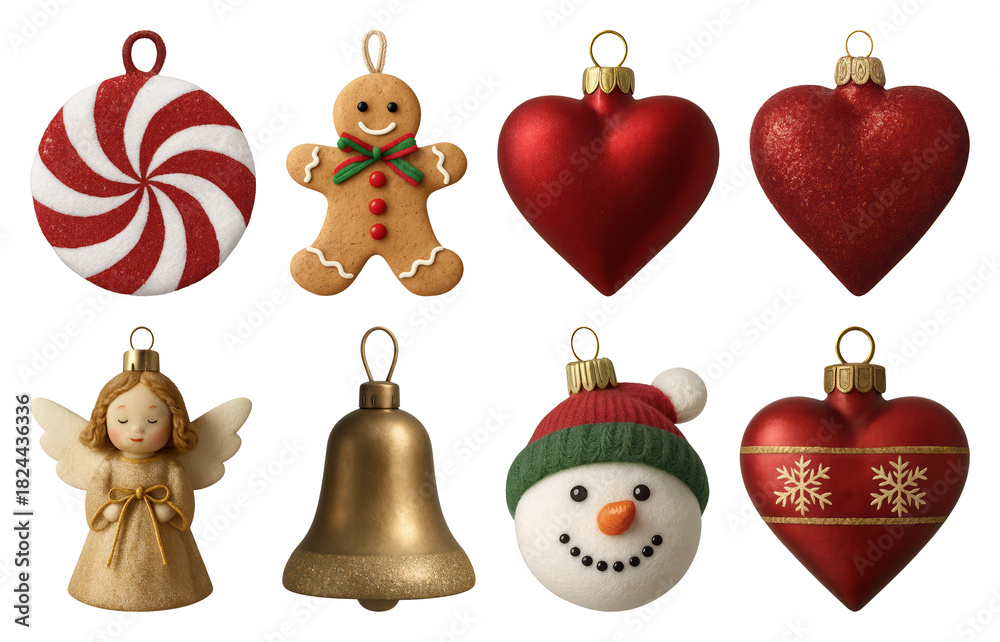 Fototapeta premium PNG Festive Christmas tree ornament collection, element set on transparent background