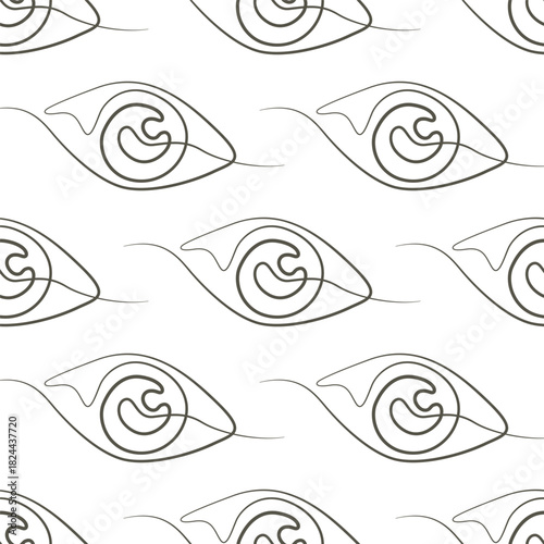 Seamless Pattern of Hand-Drawn Continuous Line Art Eyes on White Background