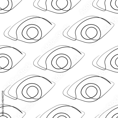Seamless Pattern of Hand-Drawn Continuous Line Art Eyes on White Background
