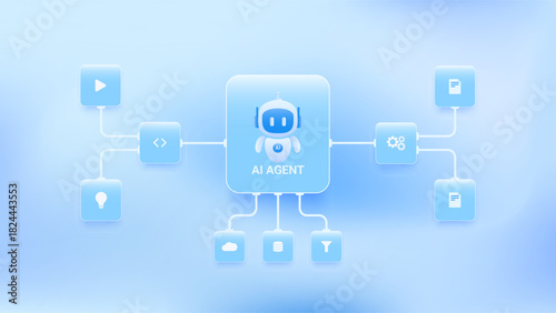 AI workflow automation artificial intelligence. ai agent network connecting data and solutions for efficient business automation and insights.