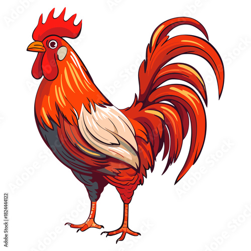 Colorful Detailed Rooster Poultry Bird Farm Animal Illustration