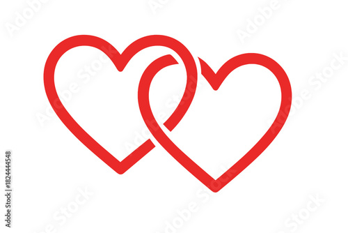 Intertwined Red Hearts. Two intertwined red hearts symbolizing eternal love and connection. The hearts are seamlessly linked, creating a sense of unity and harmony. The bold,