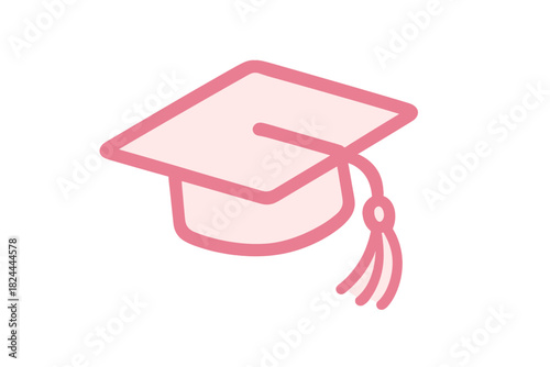 Graduation Cap Icon. Graduation cap icon sits tilted, symbolizing achievement. The cap features tassels flowing with movement, set against a plain backdrop. This icon is part of a