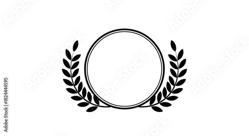 A simple black and white circular emblem featuring a laurel wreath design, suitable for various applications.