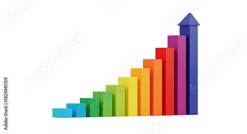 A colorful bar graph showing upward trend with an arrow on top against a white background space Free Download A colorful bar graph showing upward trend with an arrow on top against a white background space - GFXLoad
