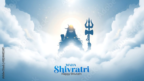 Silhouette of lord shiva meditating in clouds with trishul