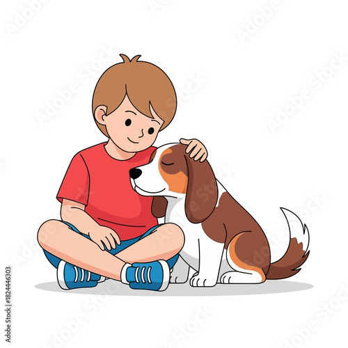 A young boy's affection: a heartwarming illustration showcasing a child lovingly petting his