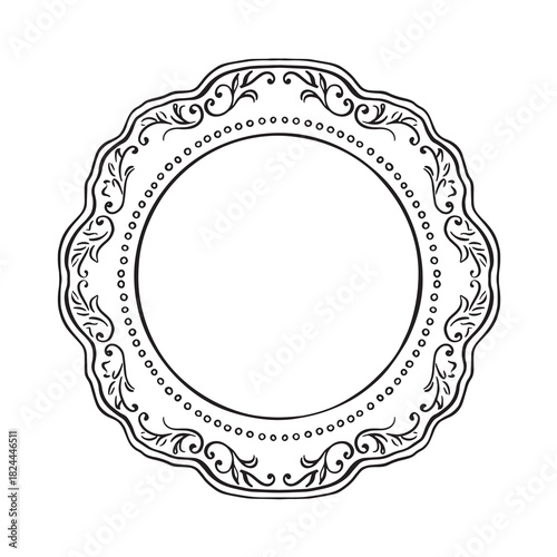 A plate drawn by hand in black line. Frame or border circular.