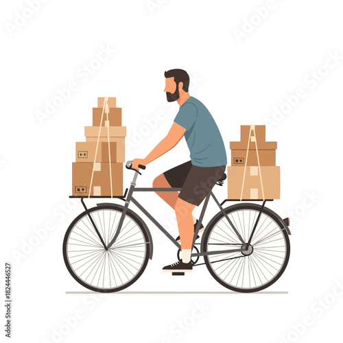Efficient and Eco-Friendly Delivery: Man on Bicycle Delivering Packages with Speed and Care