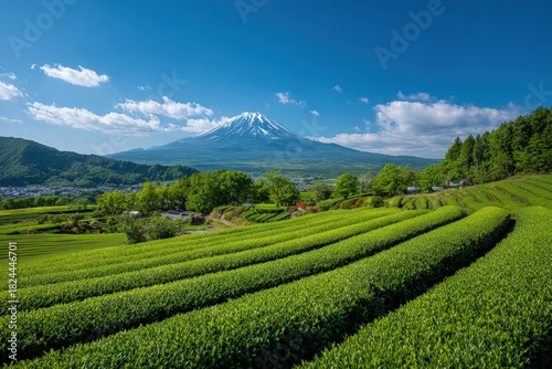 Wallpaper Mural Panoramic view of lush tea fields and a majestic mountain Torontodigital.ca