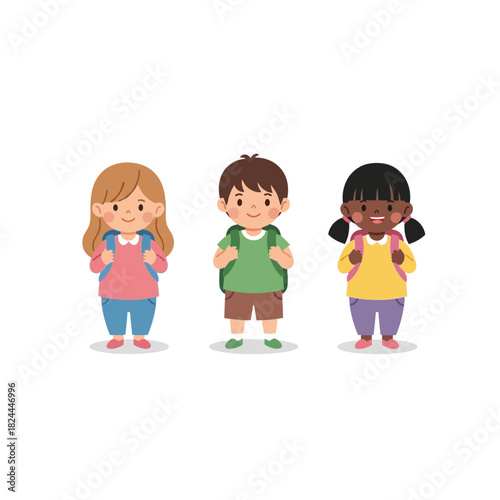 Diverse group of cheerful elementary school children ready for learning together  and new