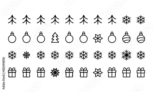 Christmas Mixed Line Art Icon Collection Set Vector illustration, easily editable. 