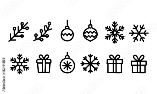Minimal Winter Snowflake Line Icons Set Vector illustration, easily editable. 