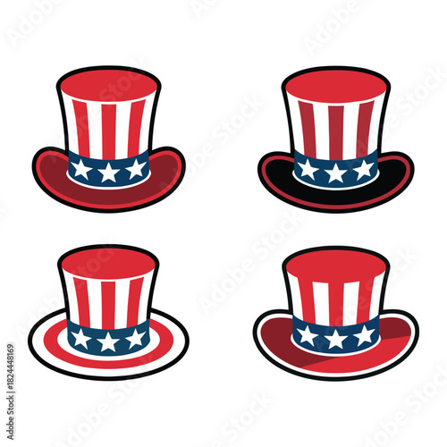 Set of Patriotic Uncle Sam Hats Vector Illustration