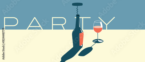 Restaurant poster, party banner, wine bar, nightclub, festival, vector isometric design. Wine bottle, glass, red wine, white wine, martini, chardonnay, cabernet, drinks, wine list, menu