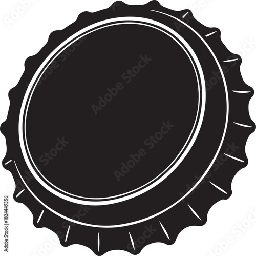 Black silhouette of a bottle cap with serrated edge metal drink