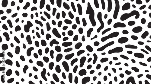 A seamless pattern of black irregular shapes on a white background surface design