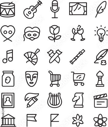 Collection of arts and entertainment line icons, vector illustration Vector