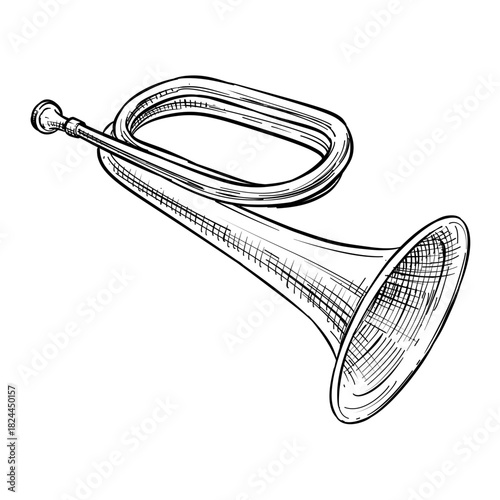 bugle trumpet musical instrument vector line art hand drawn illustration