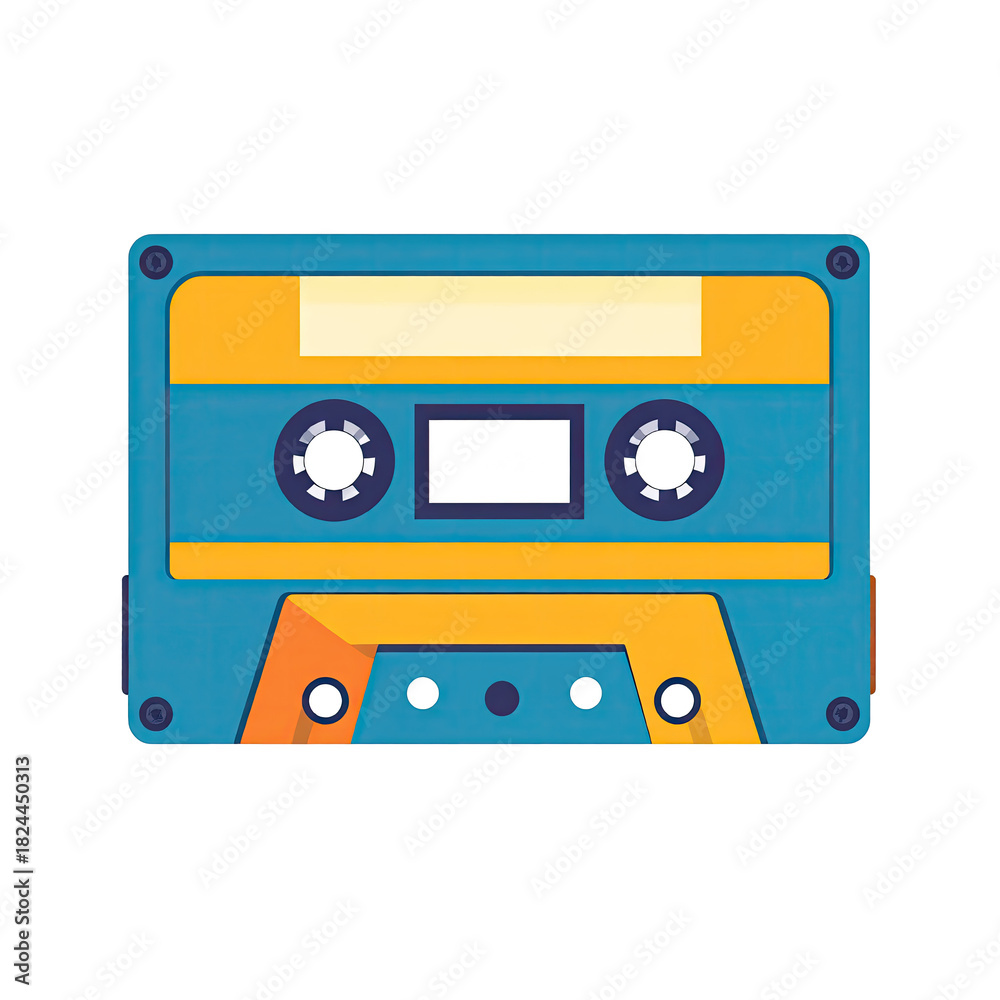 Obraz premium Retro blue and orange audio cassette tape for music playback.